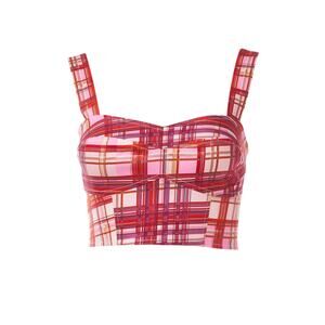 Amur Tess Cropped Bustier Plaid Top Pink Size Medium